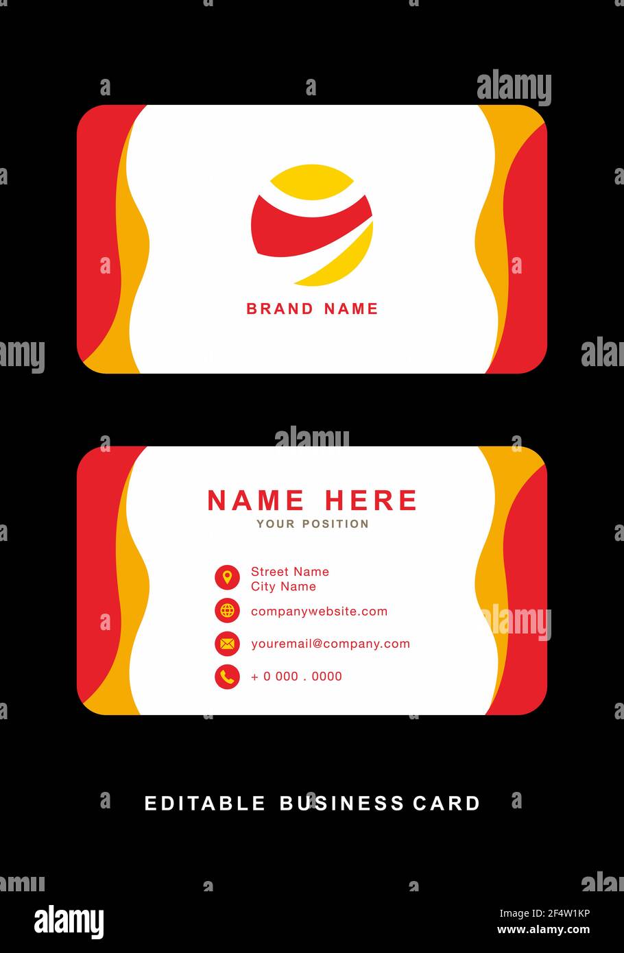 Red yellow wave of business card template design Stock Vector Image