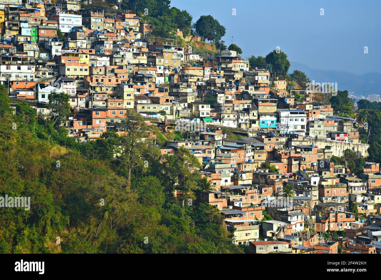 Landscape with panoramic view of the favela Rocinha in Rio de Janeiro ...