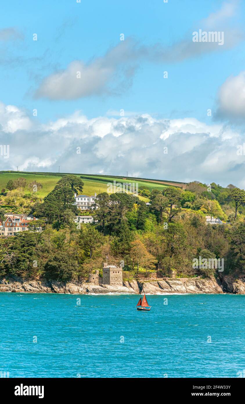 Kingswear Castle that guard the mouth of the Dart Estuary in Devon, England, seen from Dartmouth Castle Stock Photo