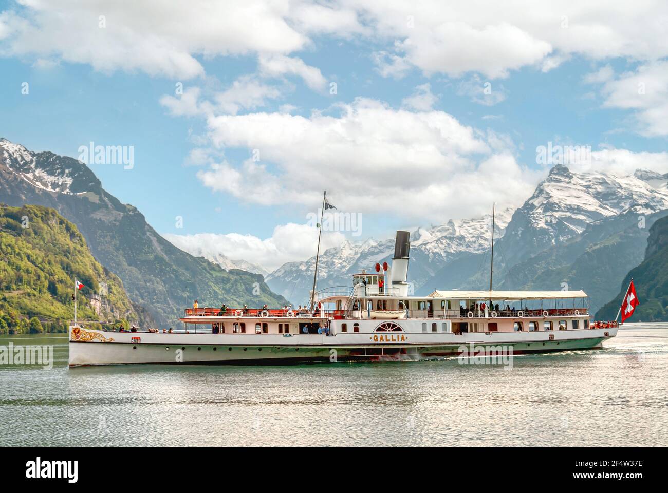 Paddle Wheel Steamer Gallia at Lake Lucerne, Switzerland Stock Photo