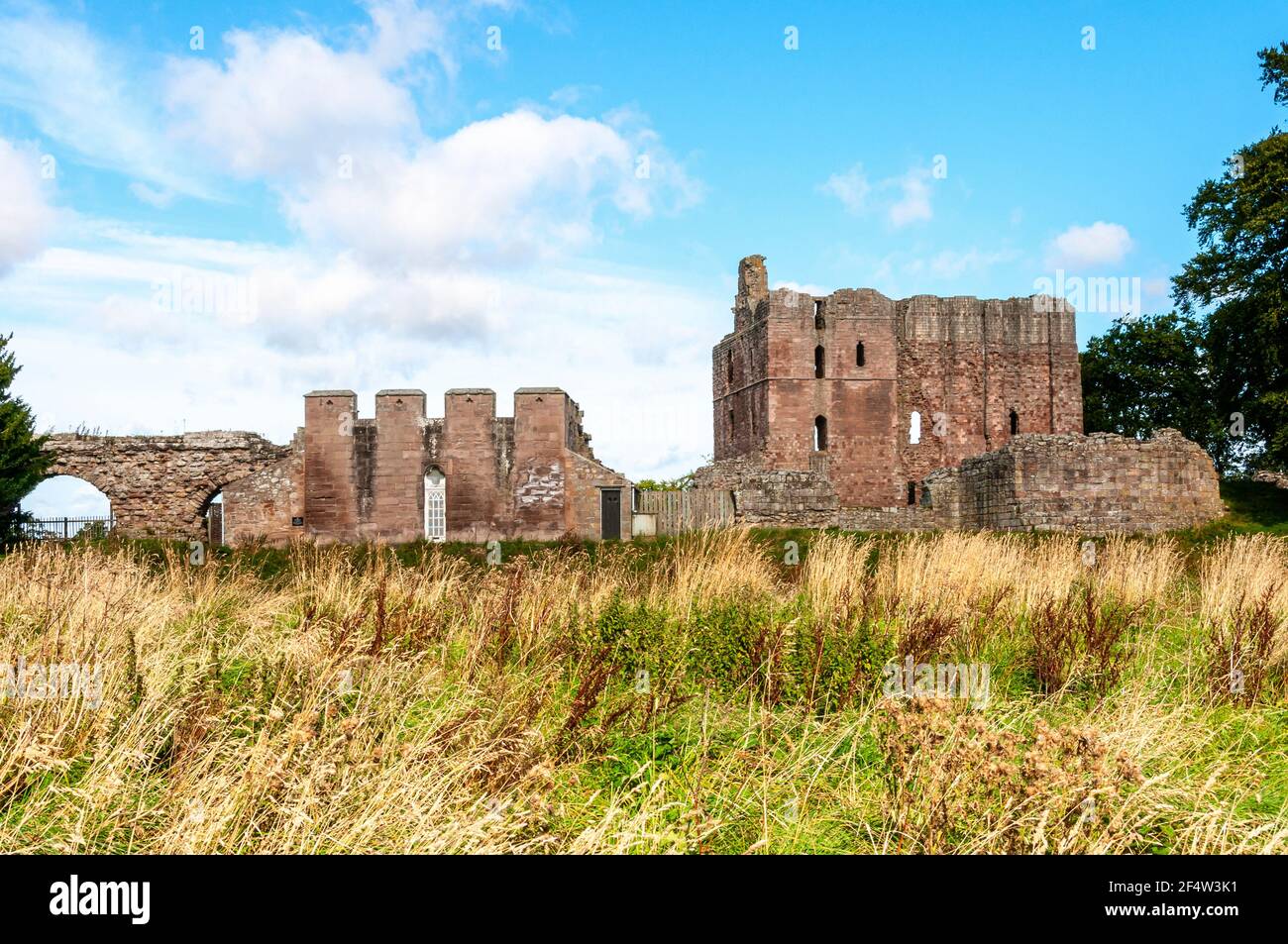 Norham Castle is a Grade I listed building and a Scheduled Ancient Monument. The castle saw much action during the wars between England and Scotland. Stock Photo
