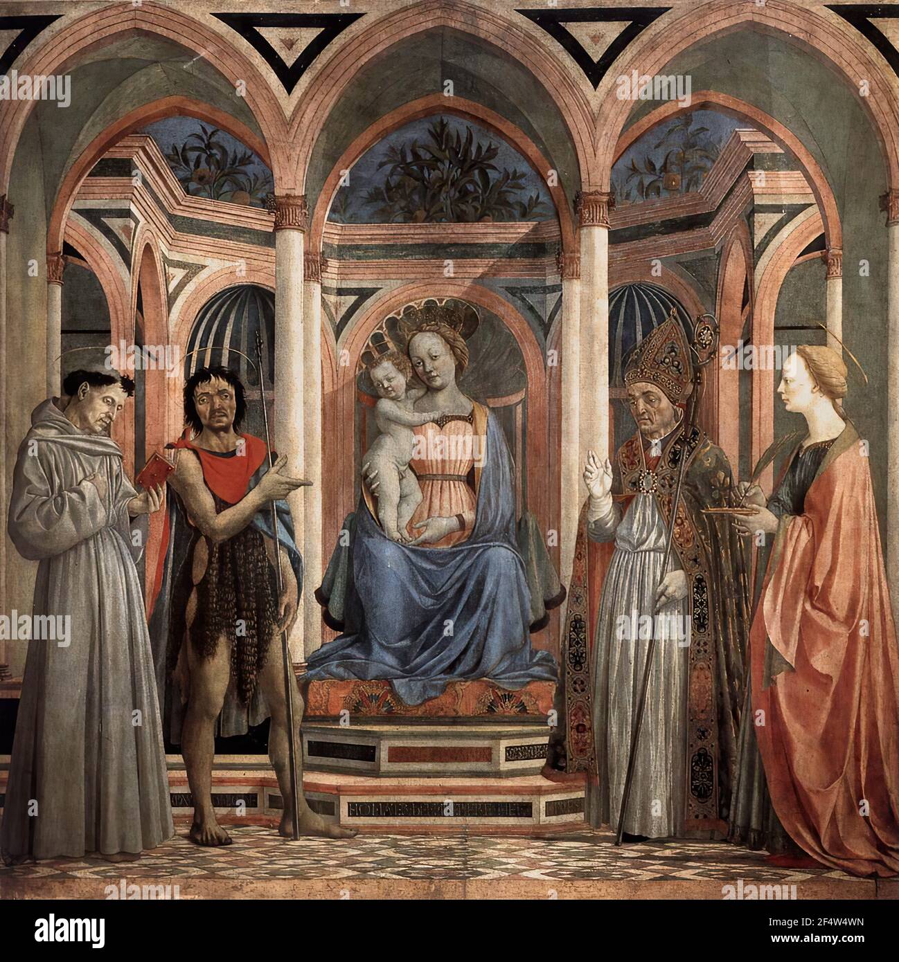 Domenico Veneziano - Madonn Child with St Lucy St Francis St Nicolas St John Baptist Sant Lucia C 1447 Stock Photo