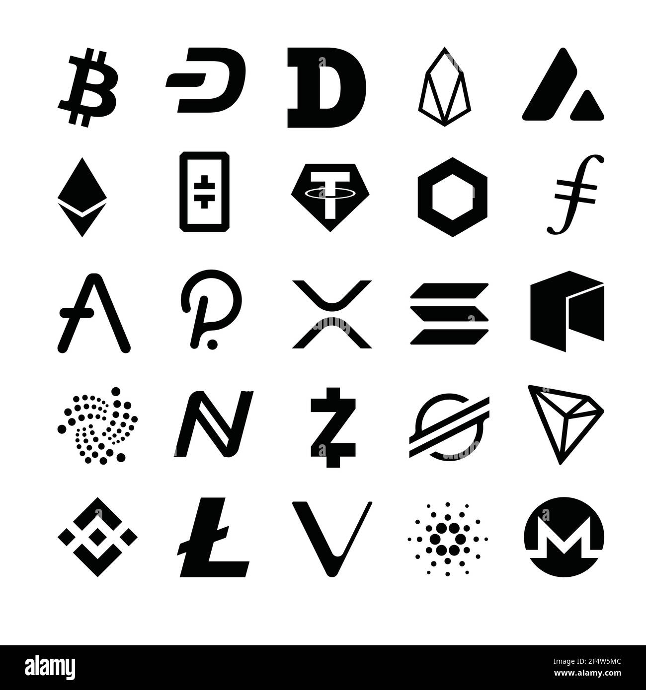 Cryptocurrency vector icon collection. Most popular 25 logos Stock Vector