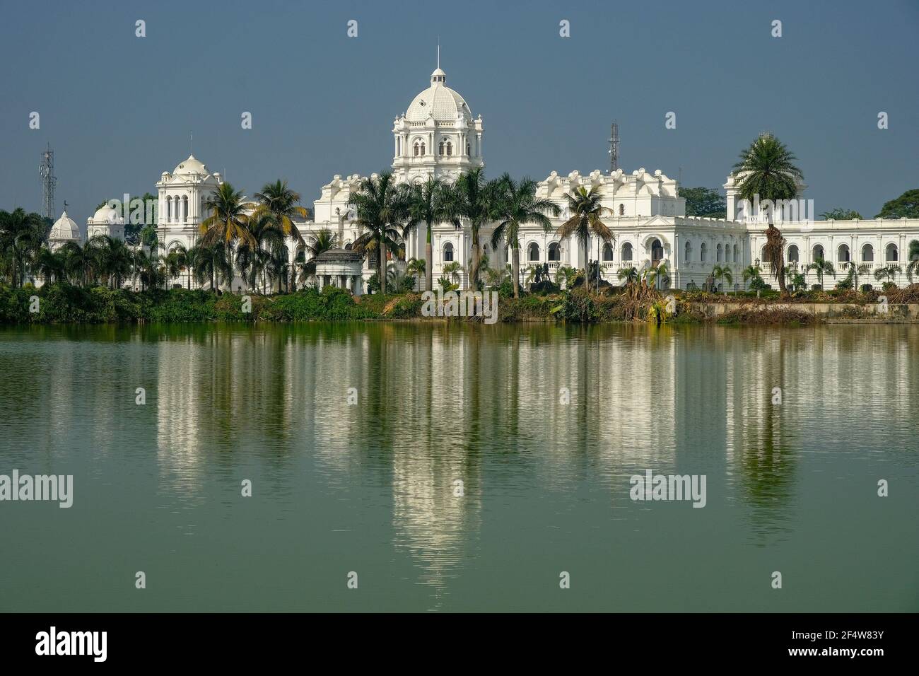 Views of the Ujjyanta Palace and Rajbari Lake in Agartala, Tripura, India. Stock Photo