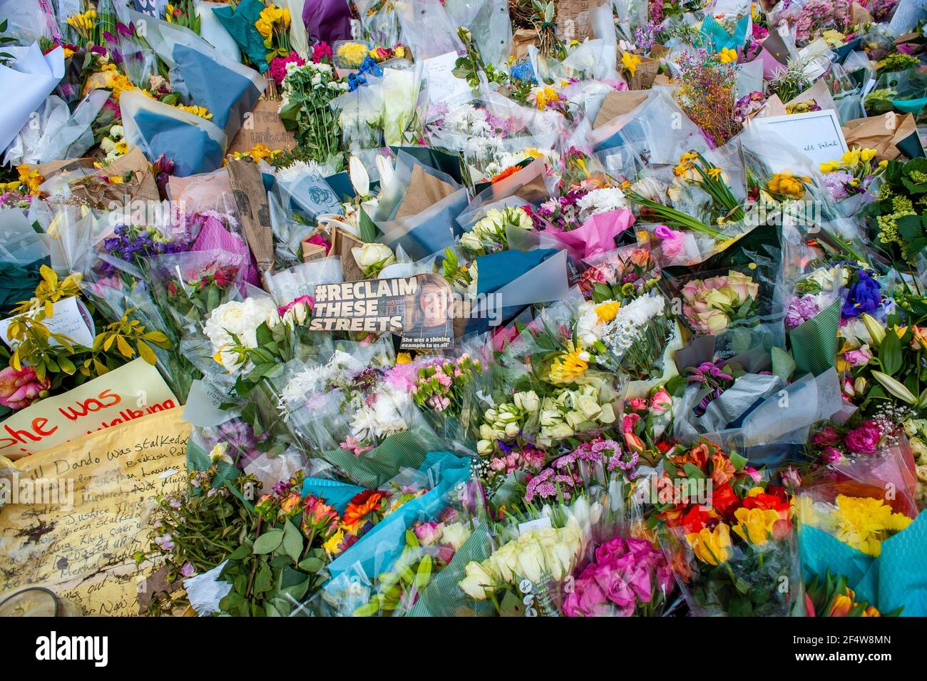 London, UK. 23rd Mar, 2021. Tributes to murdered Sarah Everard continue to grow at the bandstand in Clapham Common. Credit: JOHNNY ARMSTEAD/Alamy Live News Stock Photo