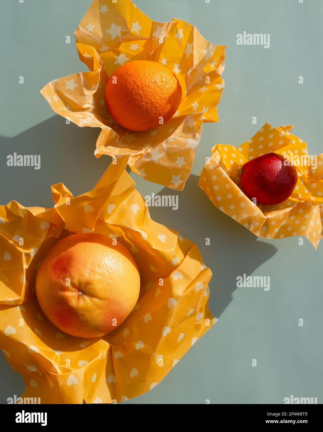 Reusable food beeswax wrappers in different sizes. Organic fabric