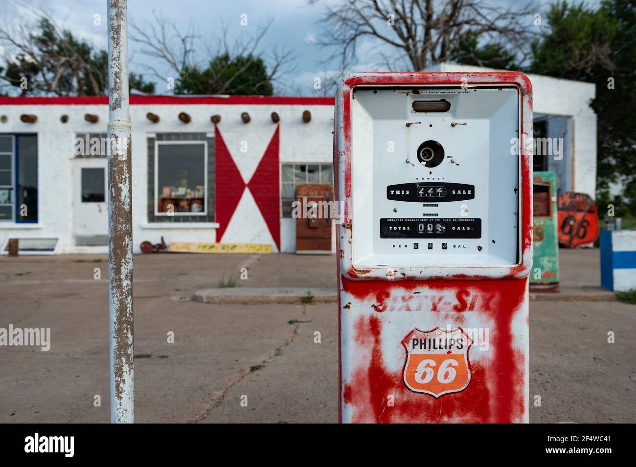 Adrian, Texas July 9, 2014 An old gas pump at a service station