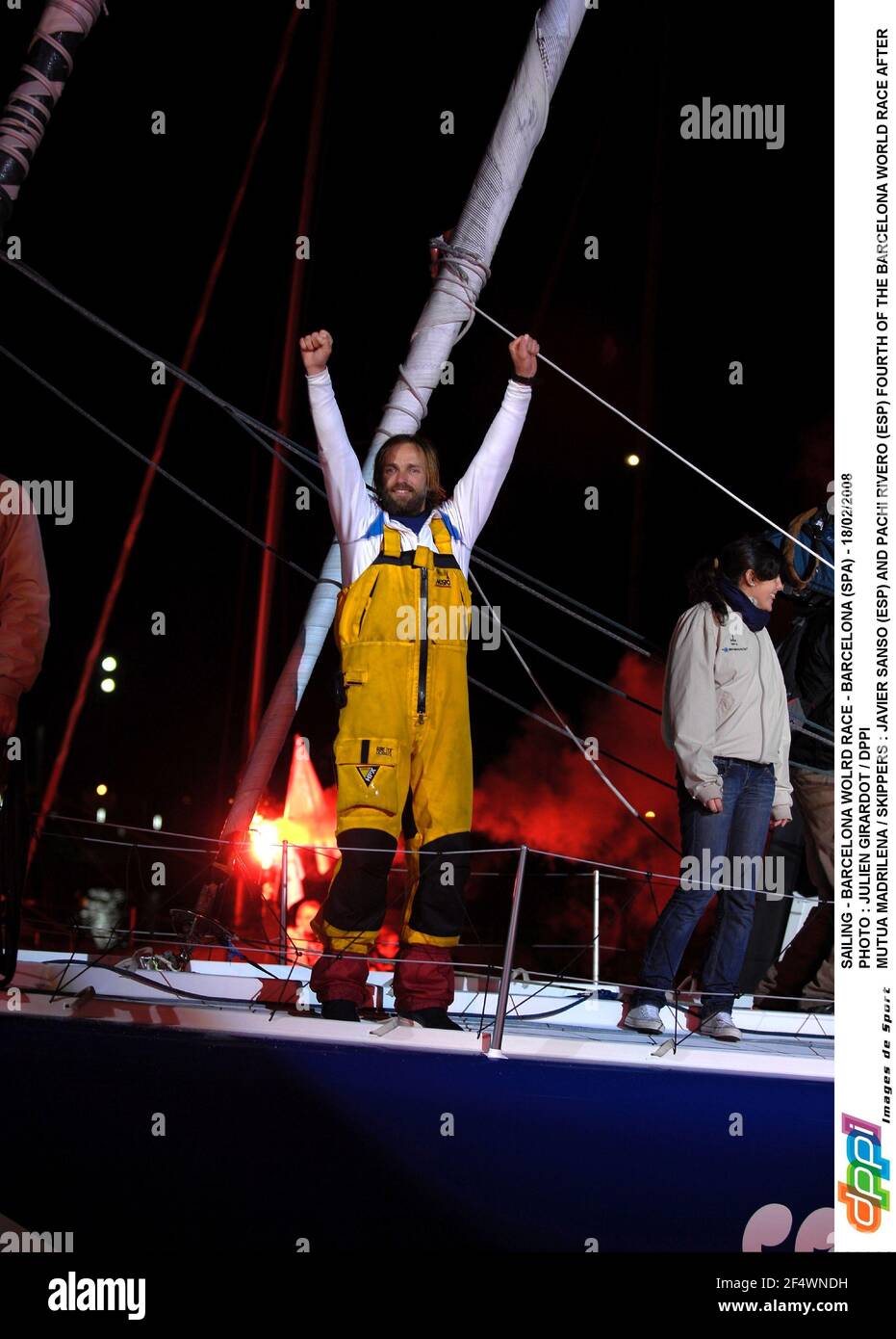 SAILING - BARCELONA WOLRD RACE - BARCELONA (SPA) - 18/02/2008 PHOTO : JULIEN GIRARDOT / DPPI MUTUA MADRILENA / SKIPPERS : JAVIER SANSO (ESP) AND PACHI RIVERO (ESP) FOURTH OF THE BARCELONA WORLD RACE AFTER 99 DAYS 12 HOURS 18 MINUTES AND 40 SECONDS Stock Photo