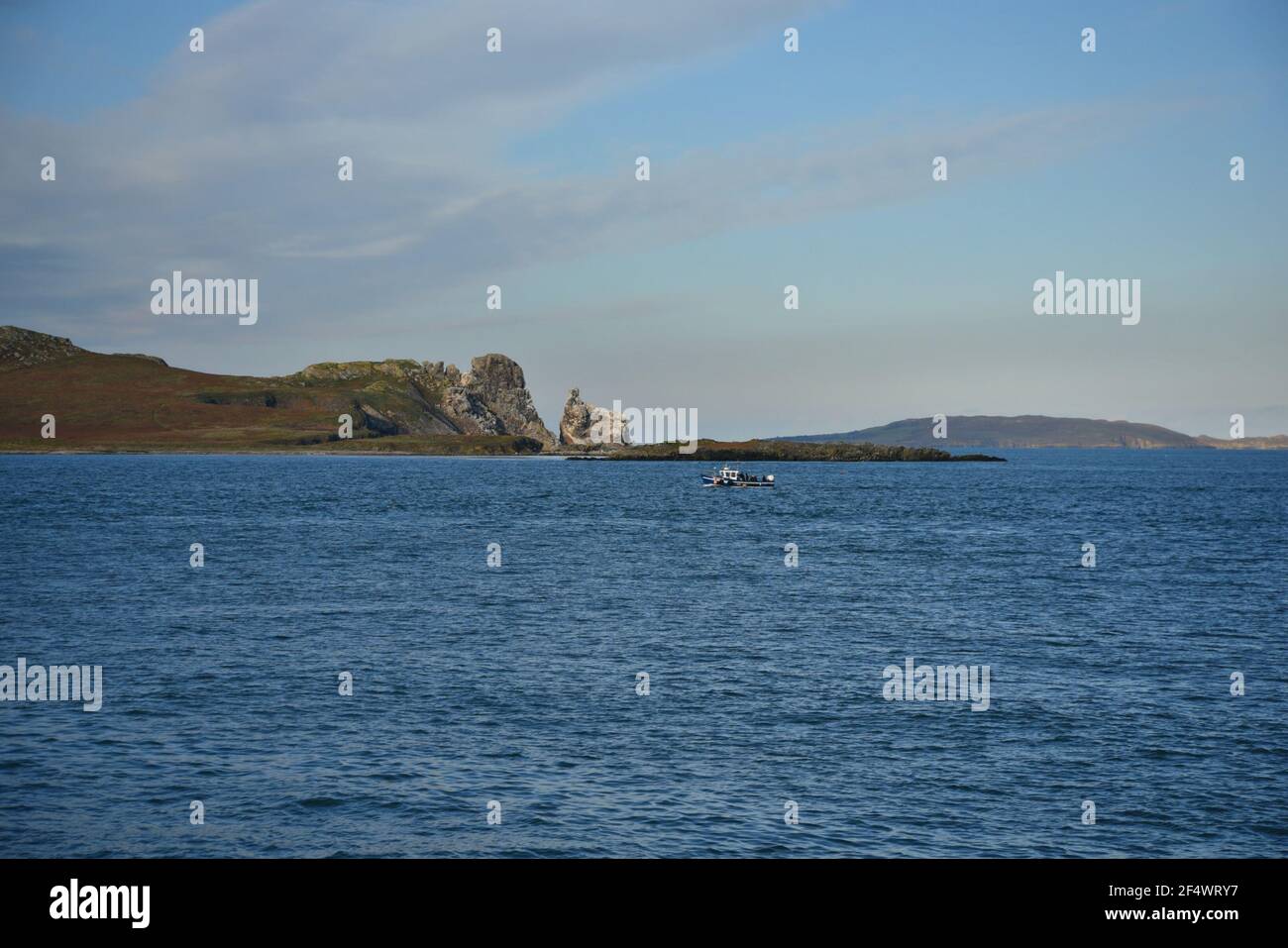 Landscape with scenic view of Ireland's Eye island as seen from the Port of Howth in County Leinster Dublin Ireland. Stock Photo