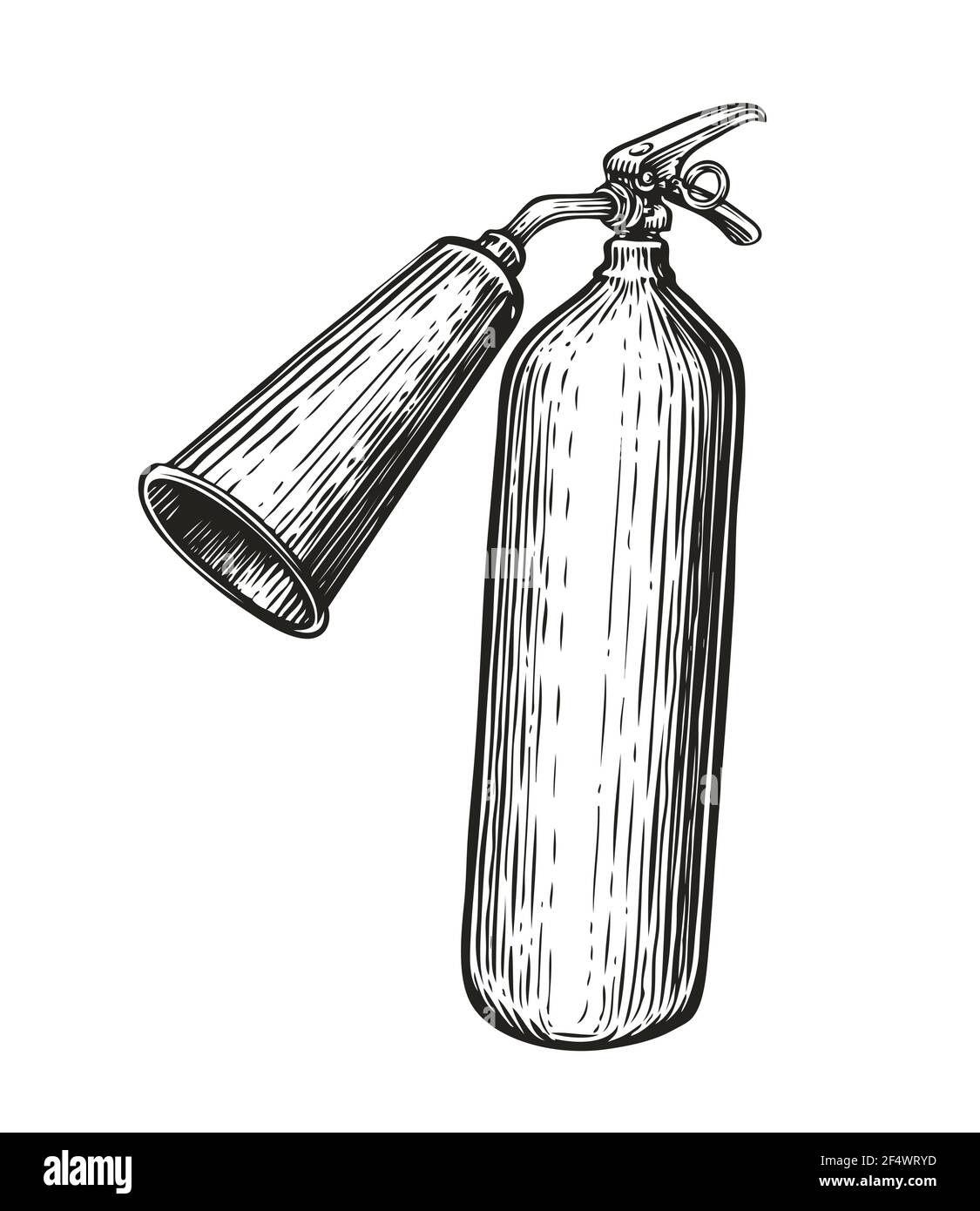Fire extinguisher in vintage engraving style. Hand drawn sketch vector illustration Stock Vector