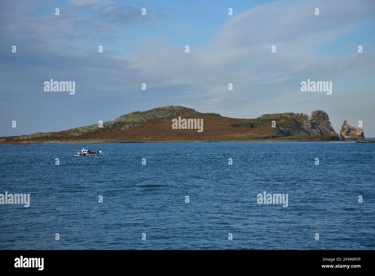 Landscape with scenic view of Ireland's Eye island as seen from the Port of Howth in County Leinster Dublin Ireland. Stock Photo