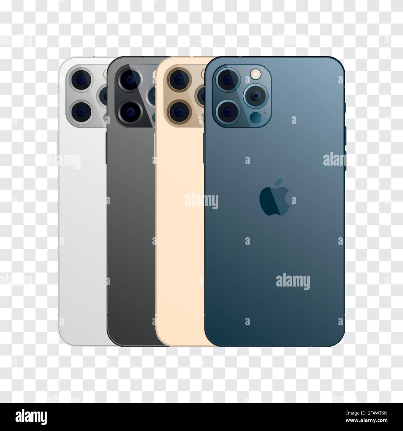 Apple iPhone 12 Pro Max in four colors. Iphone mockup set. the back of the phone. Vector illustration isolated on transparent background Stock Vector