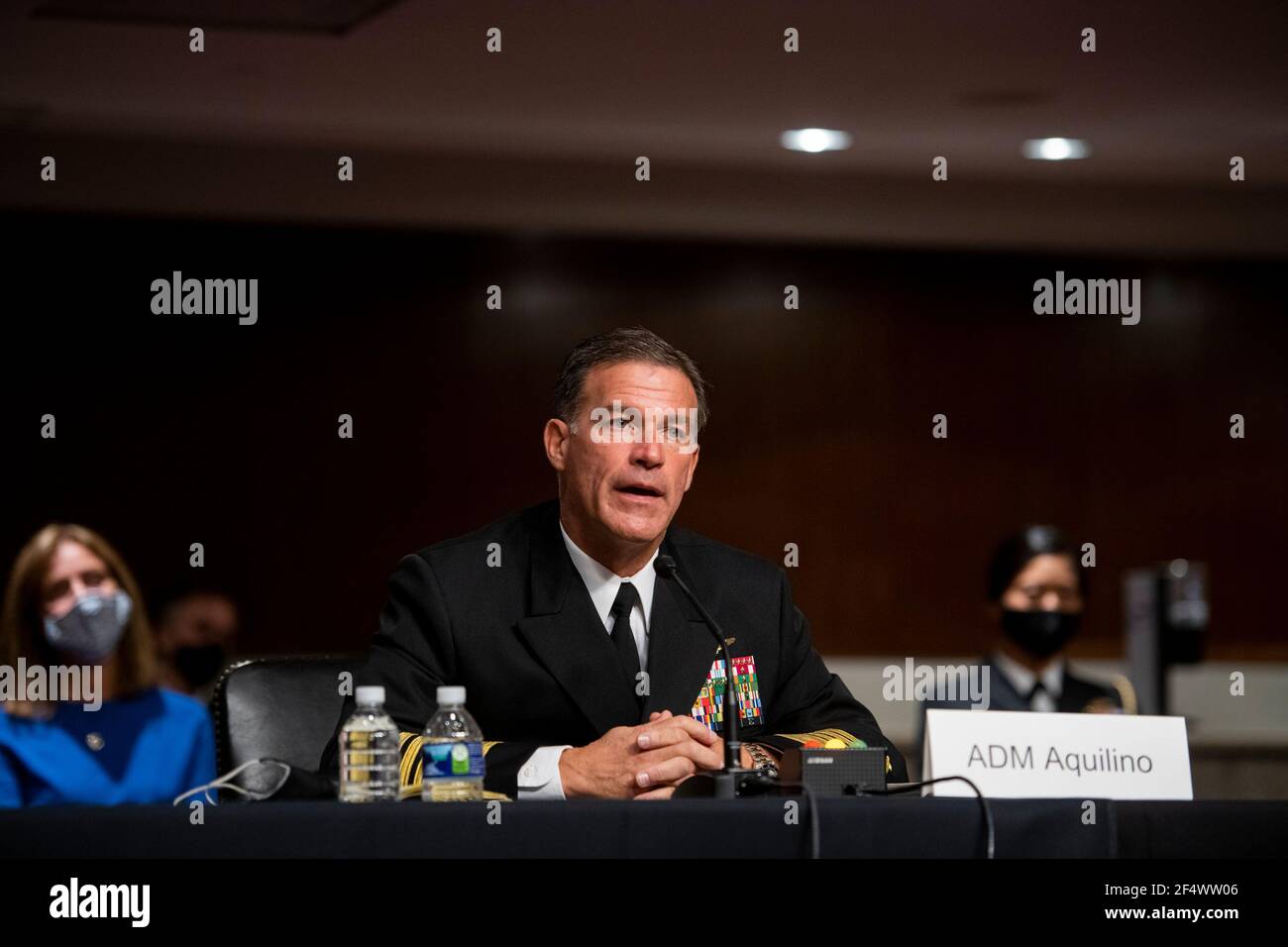 Admiral John C. Aquilino, USN, appears at a Senate Committee on Armed Services hearing regarding his nomination for reappointment to the grade of admiral and to be Commander, United States Indo-Pacific Command, Department of Defense, in the Dirksen Senate Office Building in Washington, DC, Tuesday, March 23, 2021. Credit: Rod Lamkey / CNP | usage worldwide Stock Photo