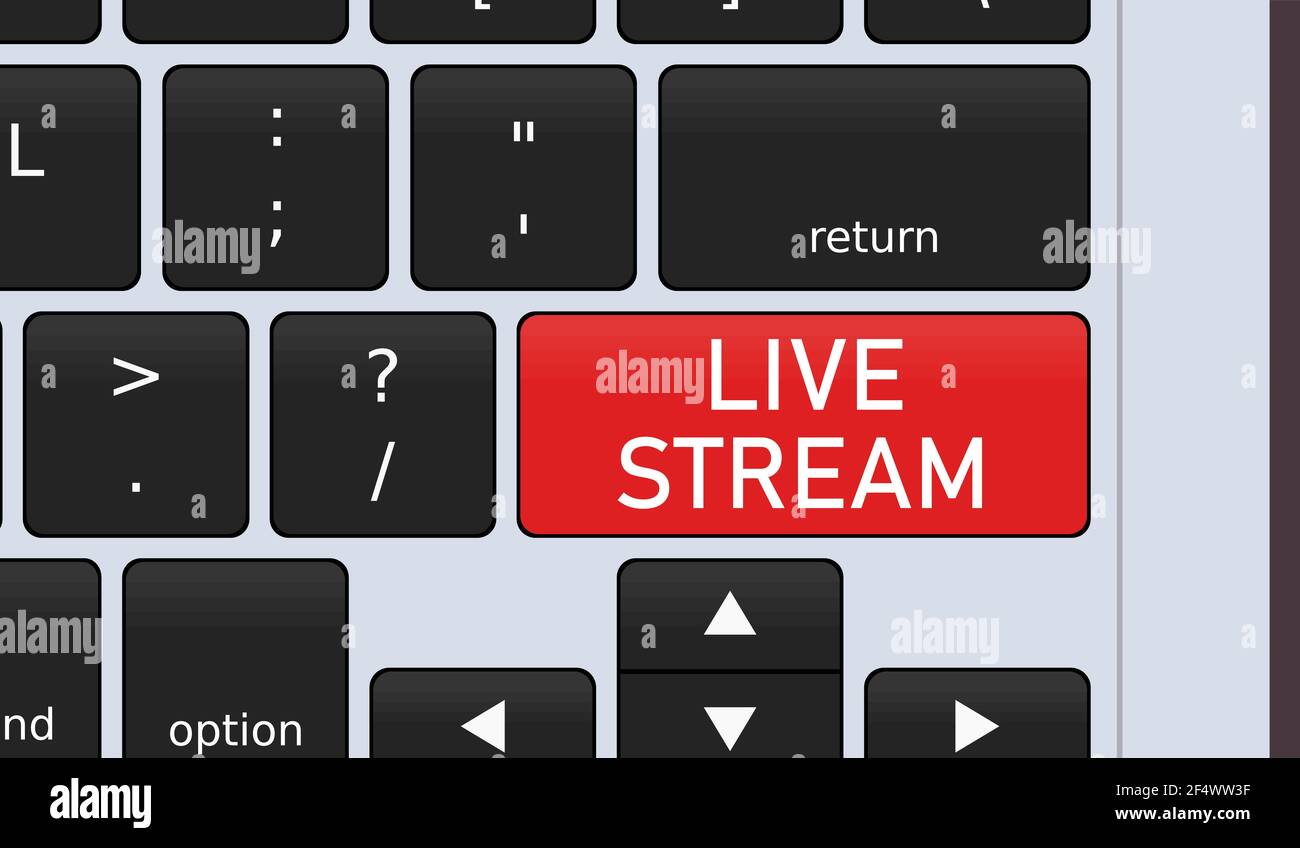 Live stream key on laptop keyboard. Concept vector illustration. Stock Vector