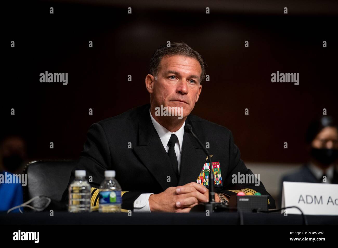 Admiral John C. Aquilino, USN, appears at a Senate Committee on Armed Services hearing regarding his nomination for reappointment to the grade of admiral and to be Commander, United States Indo-Pacific Command, Department of Defense, in the Dirksen Senate Office Building in Washington, DC, Tuesday, March 23, 2021. Credit: Rod Lamkey / CNP | usage worldwide Stock Photo