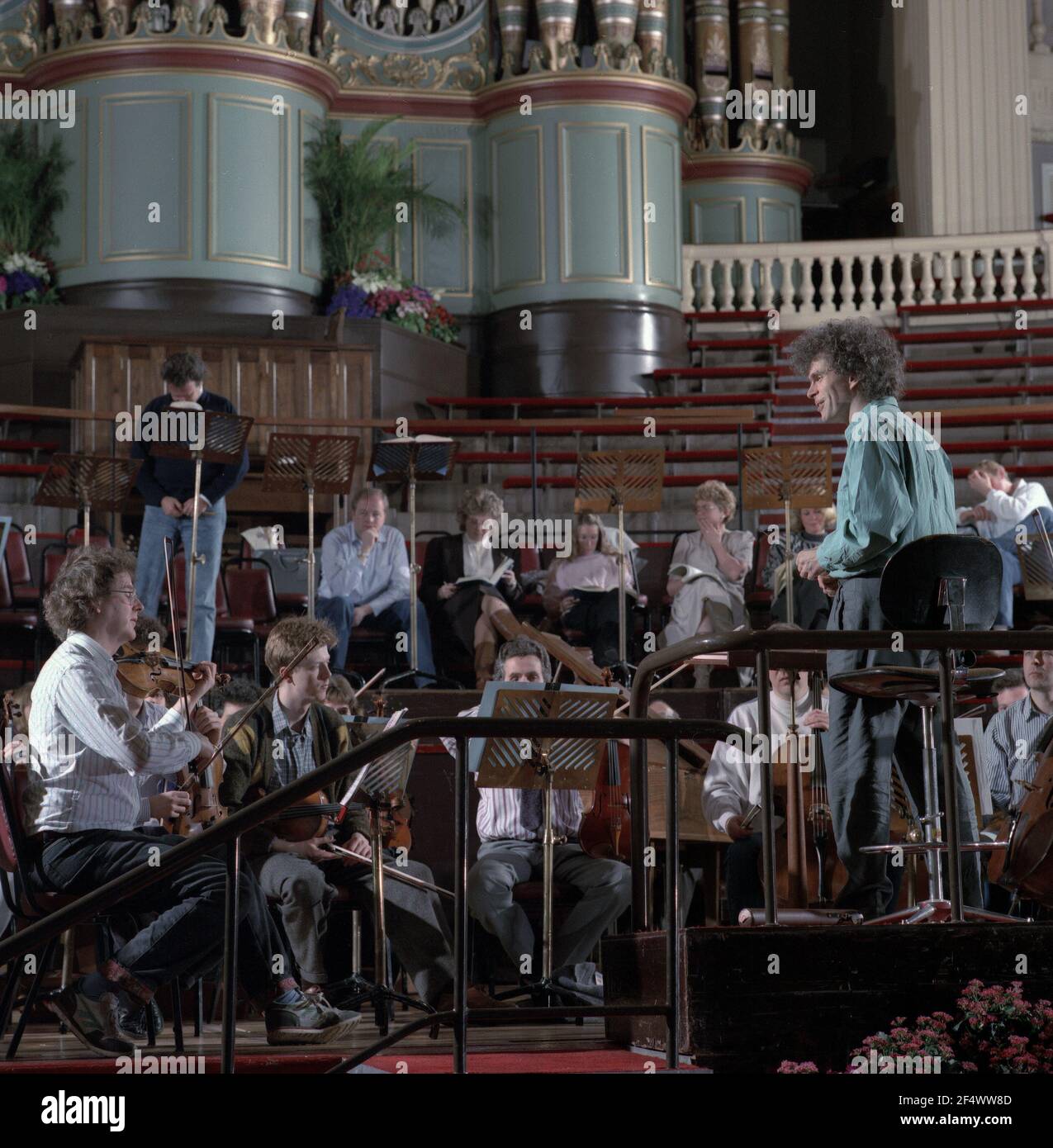 Sir Simon Rattle rehearsing the Birmingham Symphony