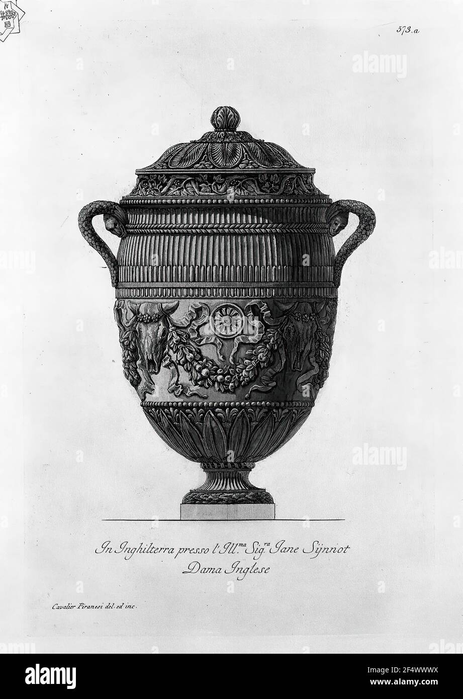 Giovanni Battista Piranesi - Antique Vase Marble Decorated with Ox Skulls Garlands Stock Photo