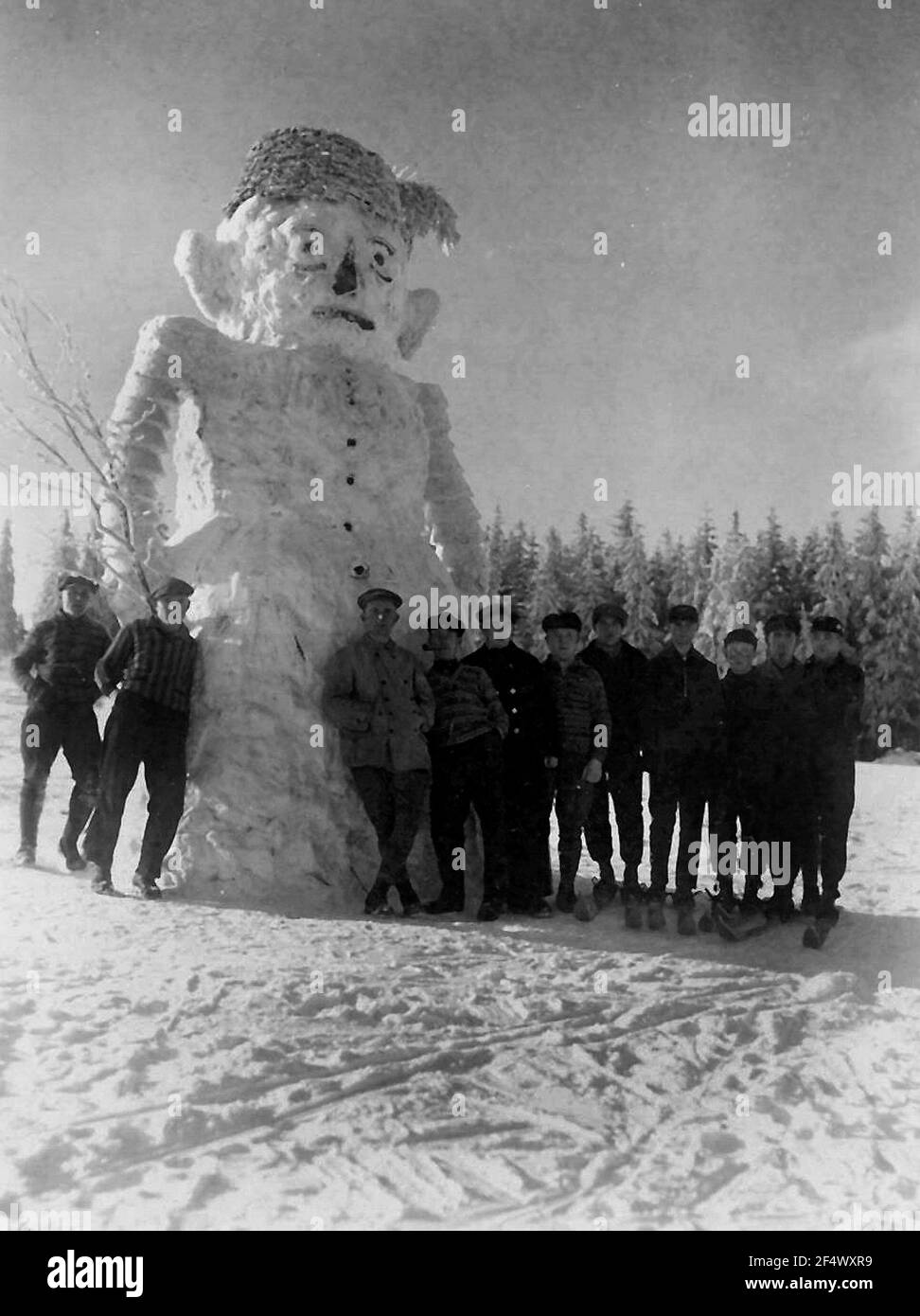 Snowman in snowy landscape Black and White Stock Photos & Images - Alamy