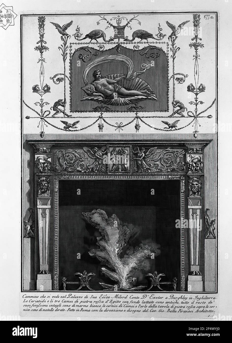Giovanni Battista Piranesi - Fireplace Frieze Sacrificing Two Fauns Including Winged Genii High Wall Fig Stock Photo