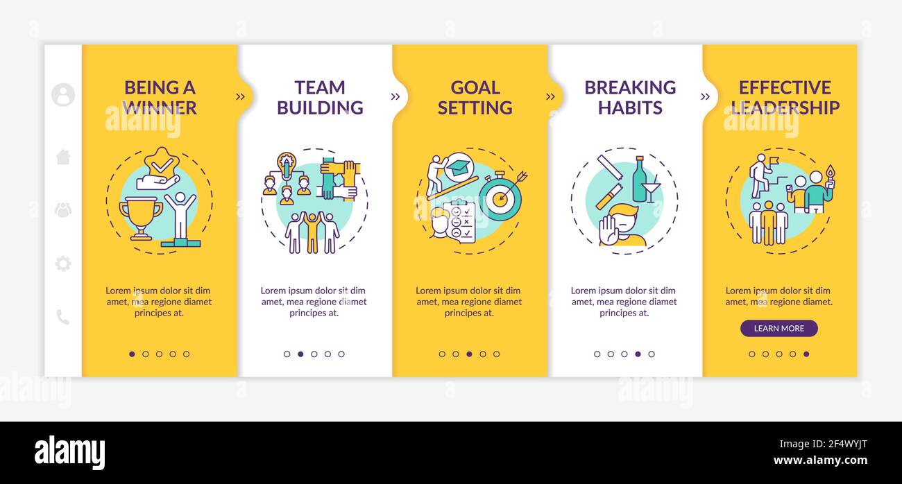Types of motivational content onboarding vector template Stock Vector
