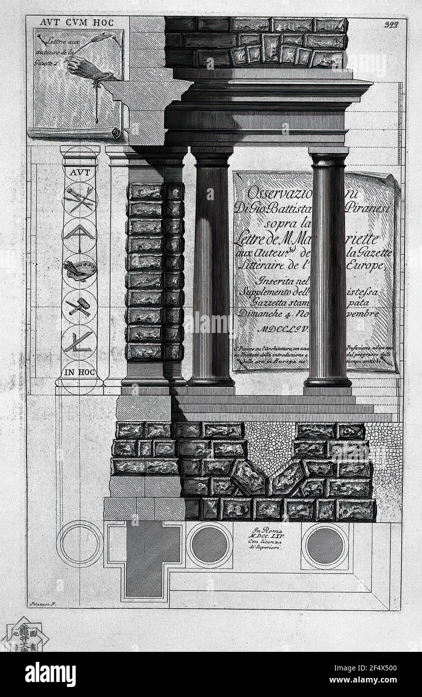 Giovanni Battista Piranesi - Title Page with Above Written Sign Behind Doric Columns Stock Photo