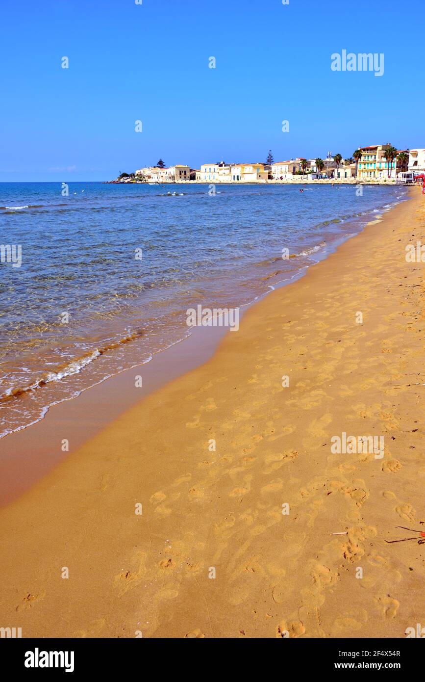 very long beach of sampieri in fine sand September 17 2018 Ragusa Italy Stock Photo