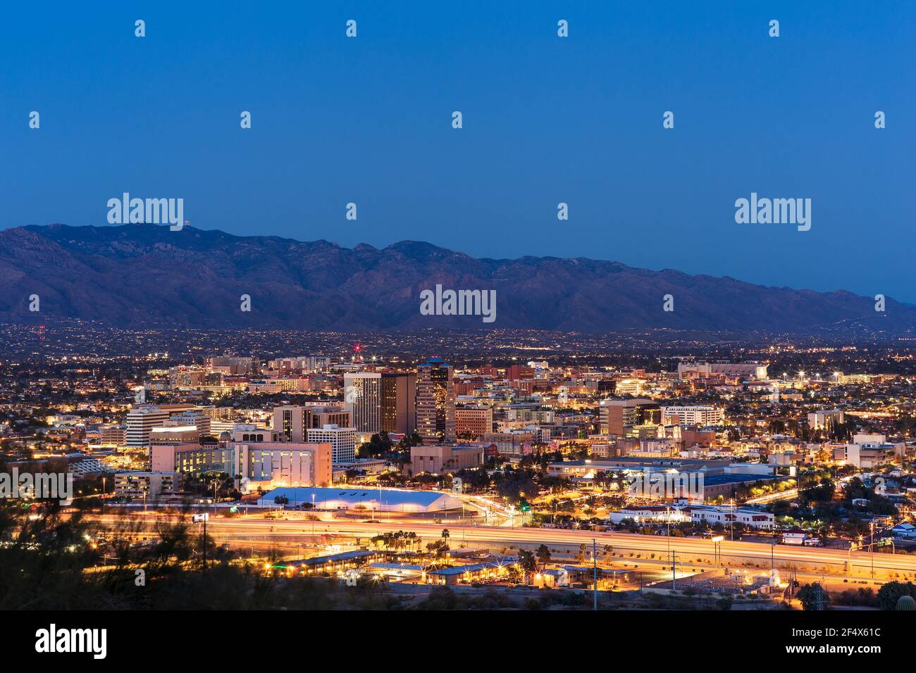 Scenic view of the downtown skyline in Tucson, Arizona Stock Photo
