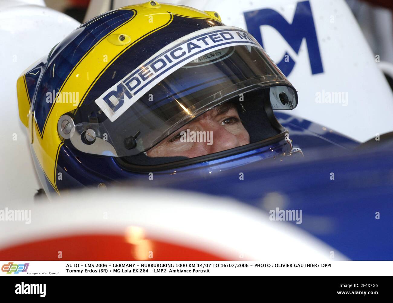 AUTO - LMS 2006 - GERMANY - NURBURGRING 1000 KM 14/07 TO 16/07/2006 - PHOTO : OLIVIER GAUTHIER/ DPPI Tommy Erdos (BR) / MG Lola EX 264 - LMP2 Ambiance HELMET Stock Photo