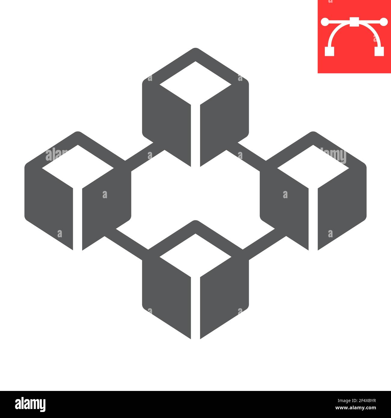Blockchain glyph icon, cryptocurrency and bitcoin, four cube vector icon, vector graphics, editable stroke solid sign, eps 10. Stock Vector