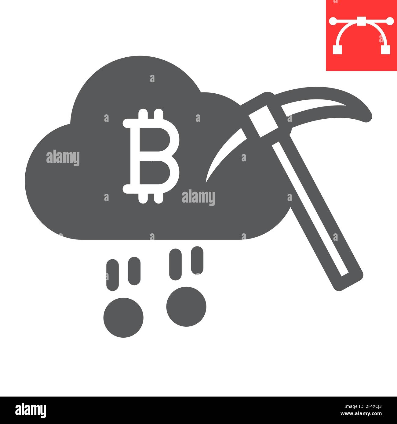 Cloud mining glyph icon, cryptocurrency and bitcoin, cloud with pickaxe vector icon, vector graphics, editable stroke solid sign, eps 10. Stock Vector