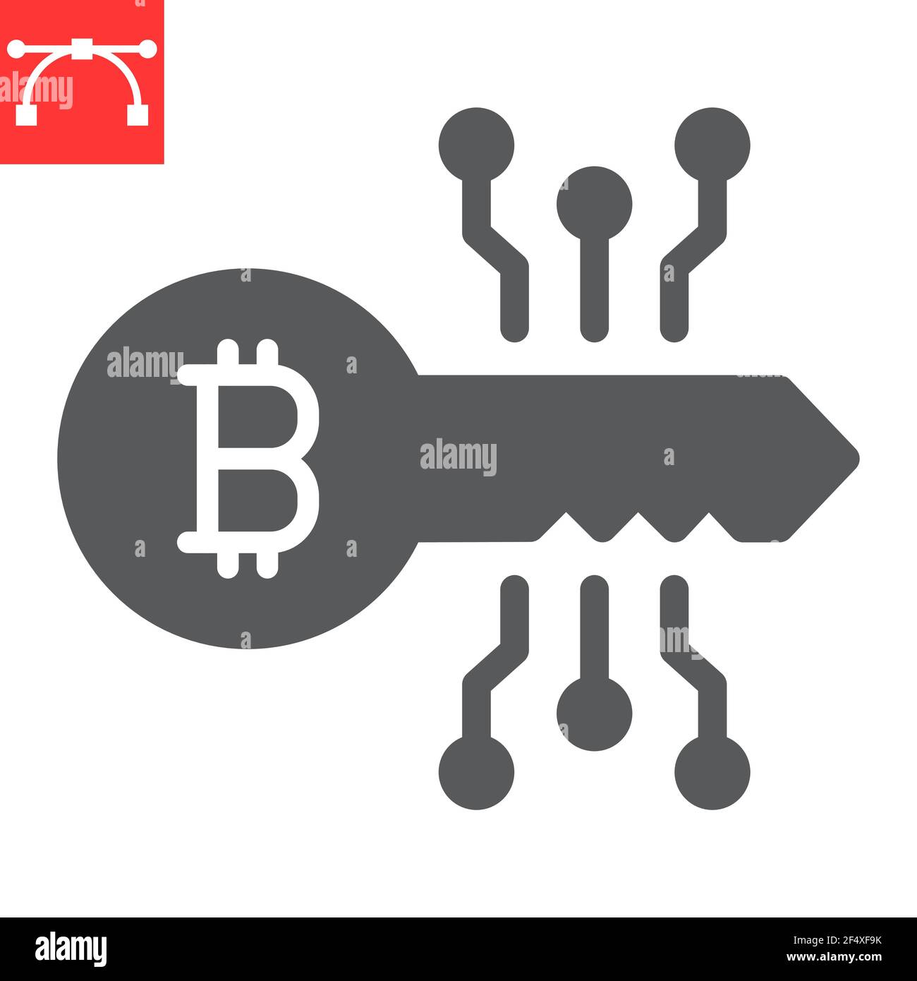 Bitcoin key glyph icon, security and protection, digital key vector ...