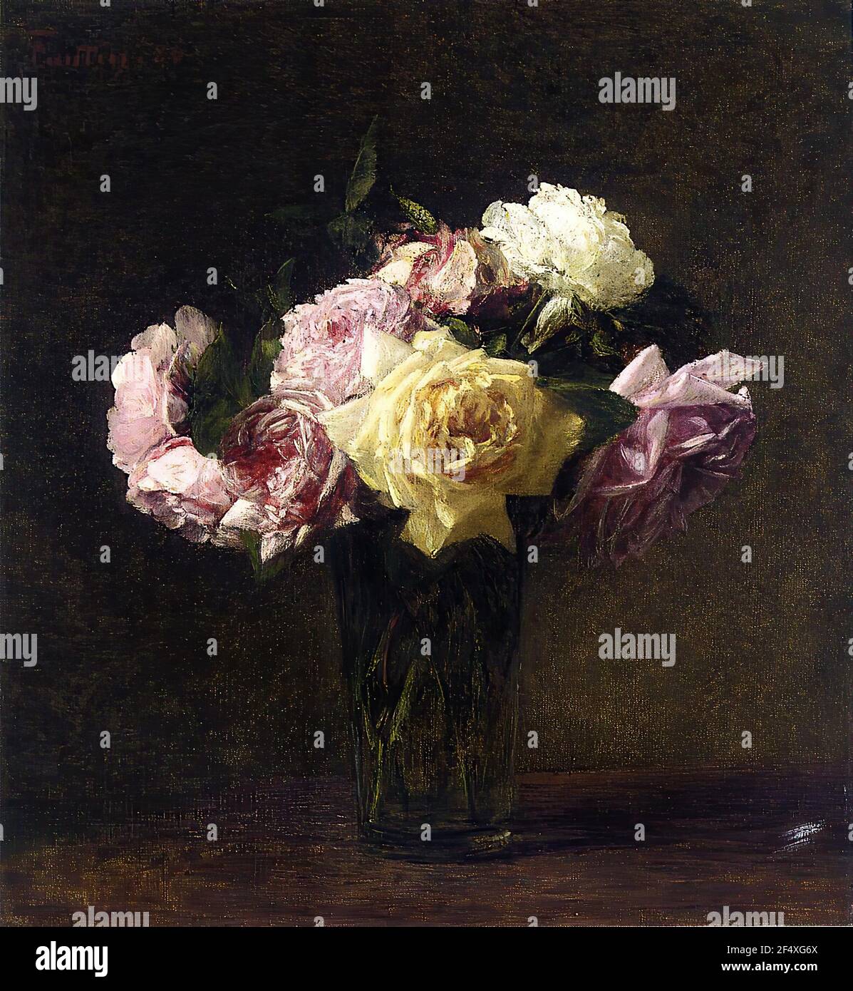 Tableau Toile 'Roses Et Lys' De Henri Fantin-Latour - Cadre Bois Prêt à Accrocher - Neuf Sous Emballage