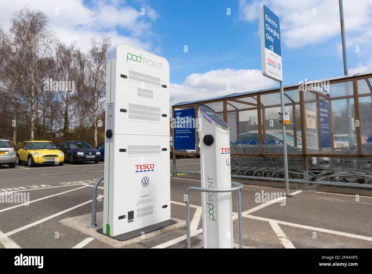 Pod point electric charger at tesco, tenterden, kent, uk Stock Photo