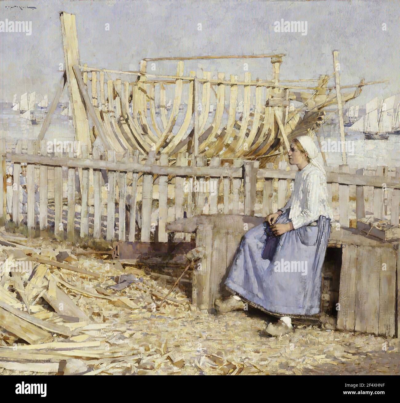 Henry Herbert La Thangue (1859 - 1929) - Boat Builder Yard Cancale Brittany 1881 Stock Photo