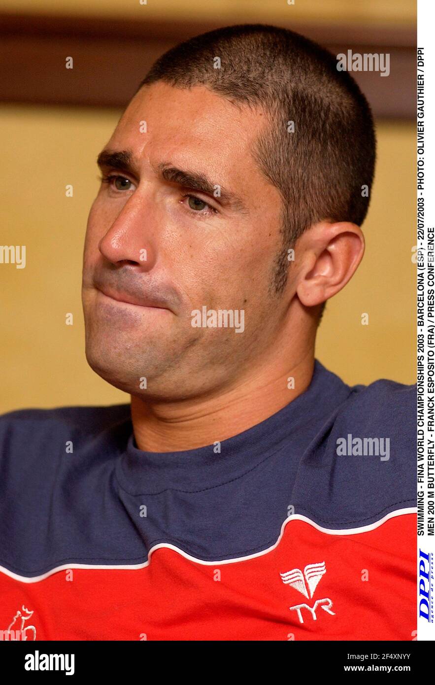 SWIMMING - FINA WORLD CHAMPIONSHIPS 2003 - BARCELONA (ESP) - 22/07/2003 - PHOTO: OLIVIER GAUTHIER / DPPI MEN 200 M BUTTERFLY - FRANCK ESPOSITO (FRA) / PRESS CONFERENCE Stock Photo