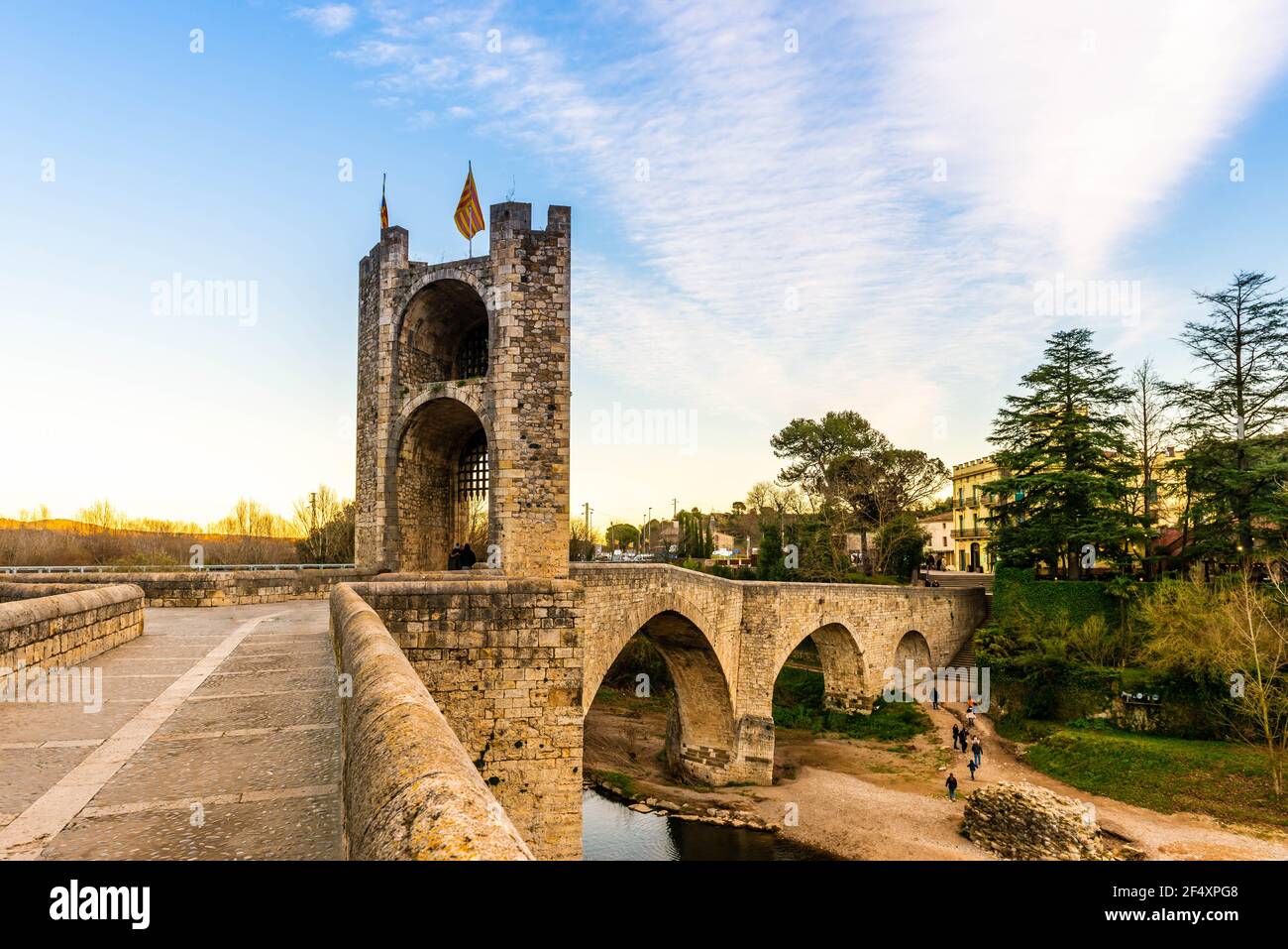 Beautiful medieval bridge in Besalu, Catalonia, Spain Stock Photo