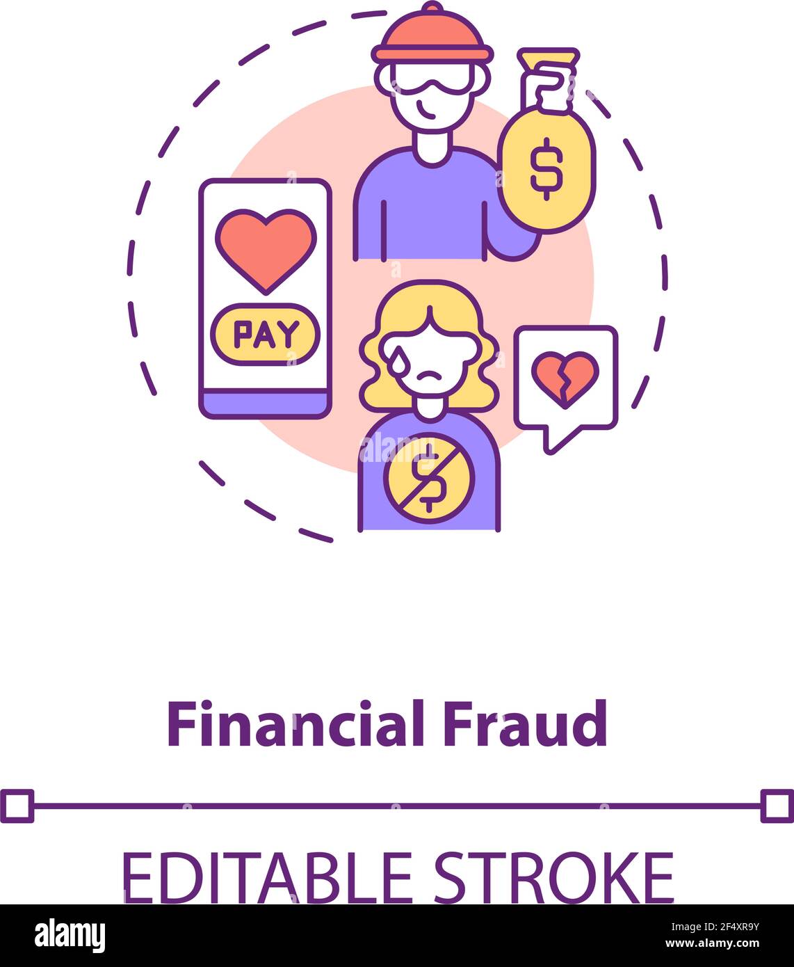 Financial fraud on dating website concept icon. Stock Vector