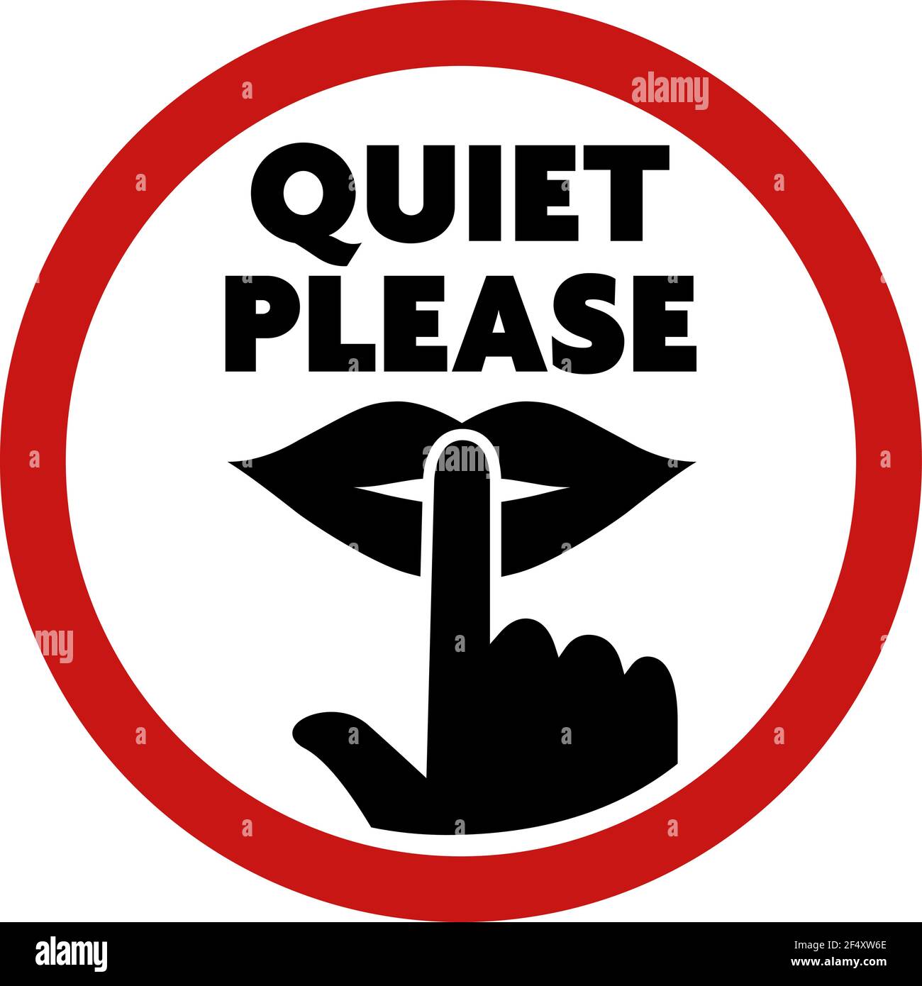 round QUIET PLEASE sign with finger on lips symbol vector illustration Stock Vector