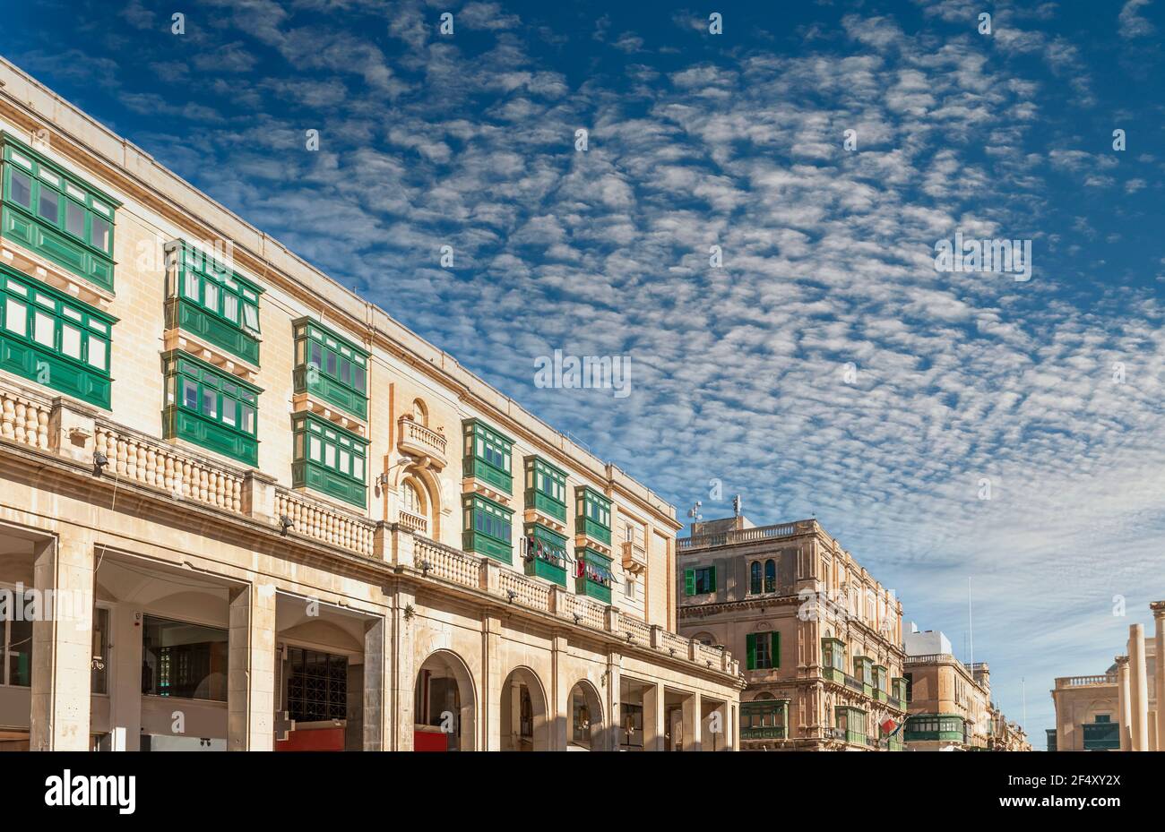 Residential buildings with typical architecture in Valletta on the island of Malta in the far south of Europe Stock Photo