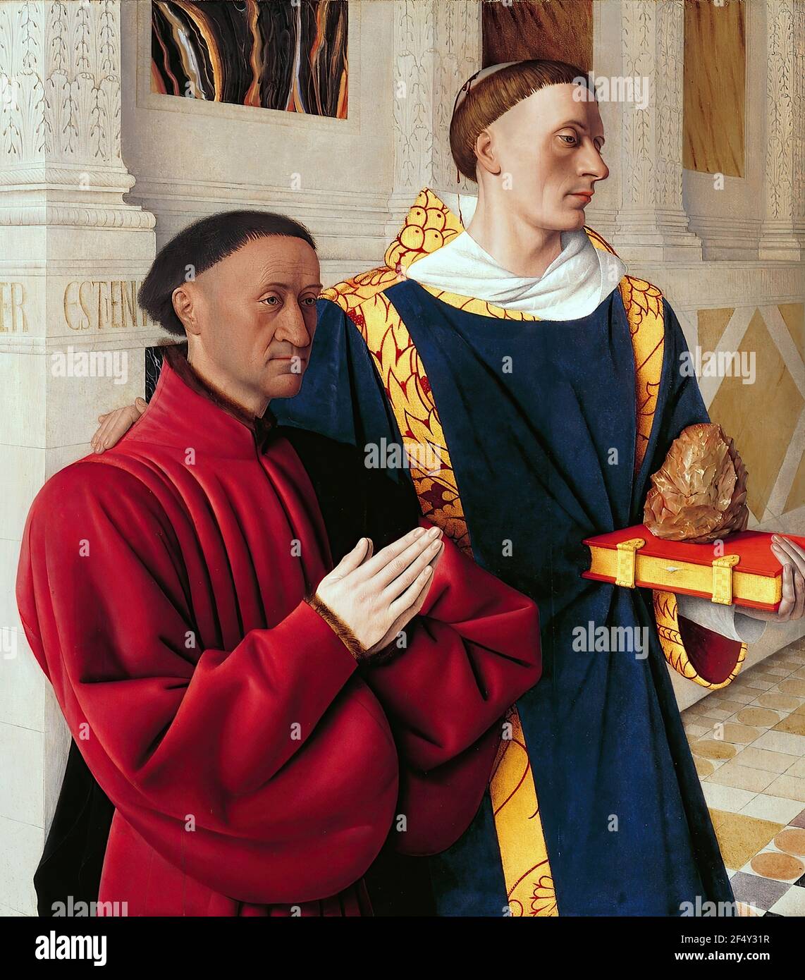 Jean Fouquet - Etienne Chevalier with St Stephen C 1454 Stock Photo - Alamy