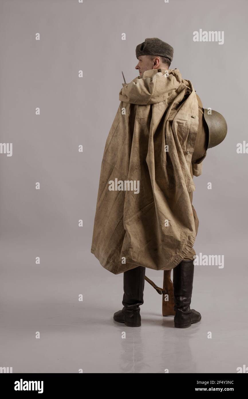 male actor in the military uniform of an officer of the Soviet Army period World War II Stock Photo