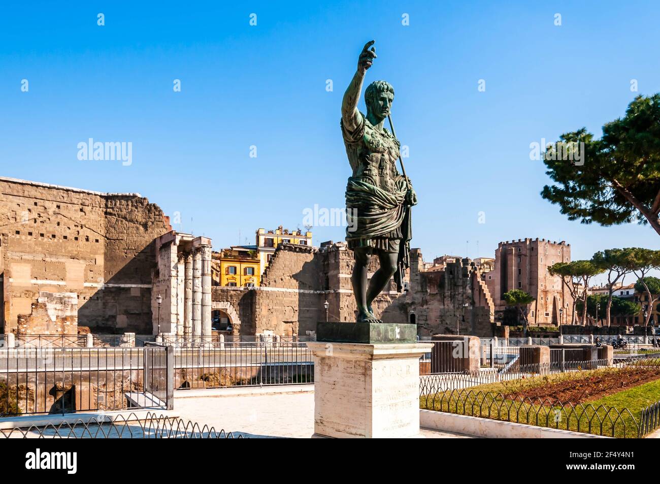 Statue of the Roman Emperor Augustus, Via dei Fori Imperiali in Rome in Lazio, Italy Stock Photo