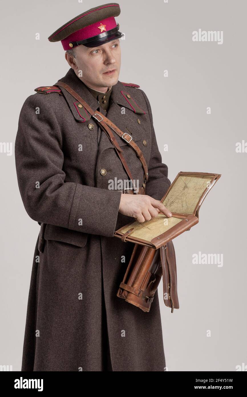 Actor man in an old military uniform and camouflage clothing of a officer  of the Soviet army Stock Photo - Alamy