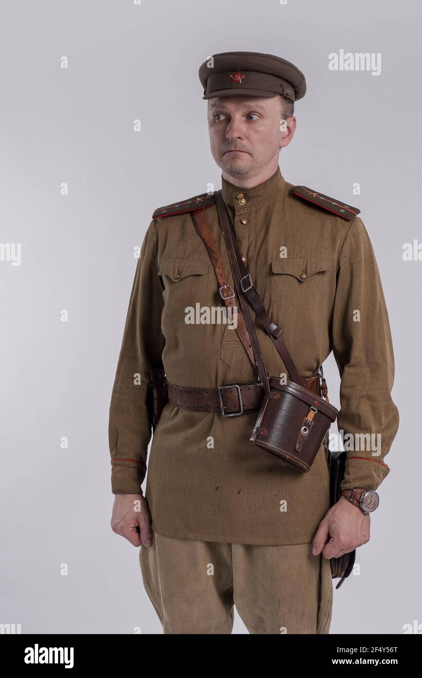 Male actor in the uniform of an officer of the Soviet Army during the World  War II Stock Photo - Alamy