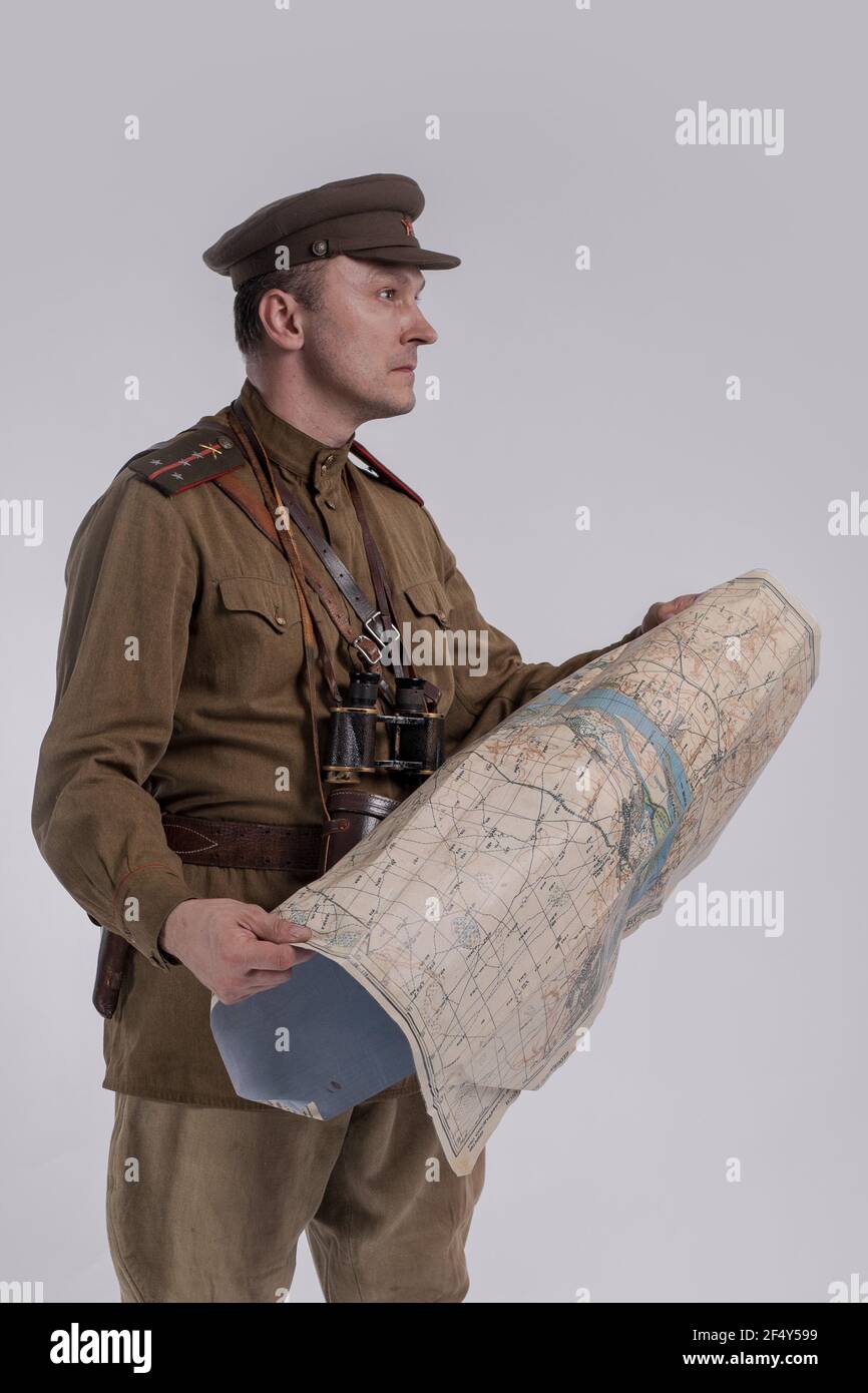 Male actor in the uniform of a Soviet Army officer during World War II ...