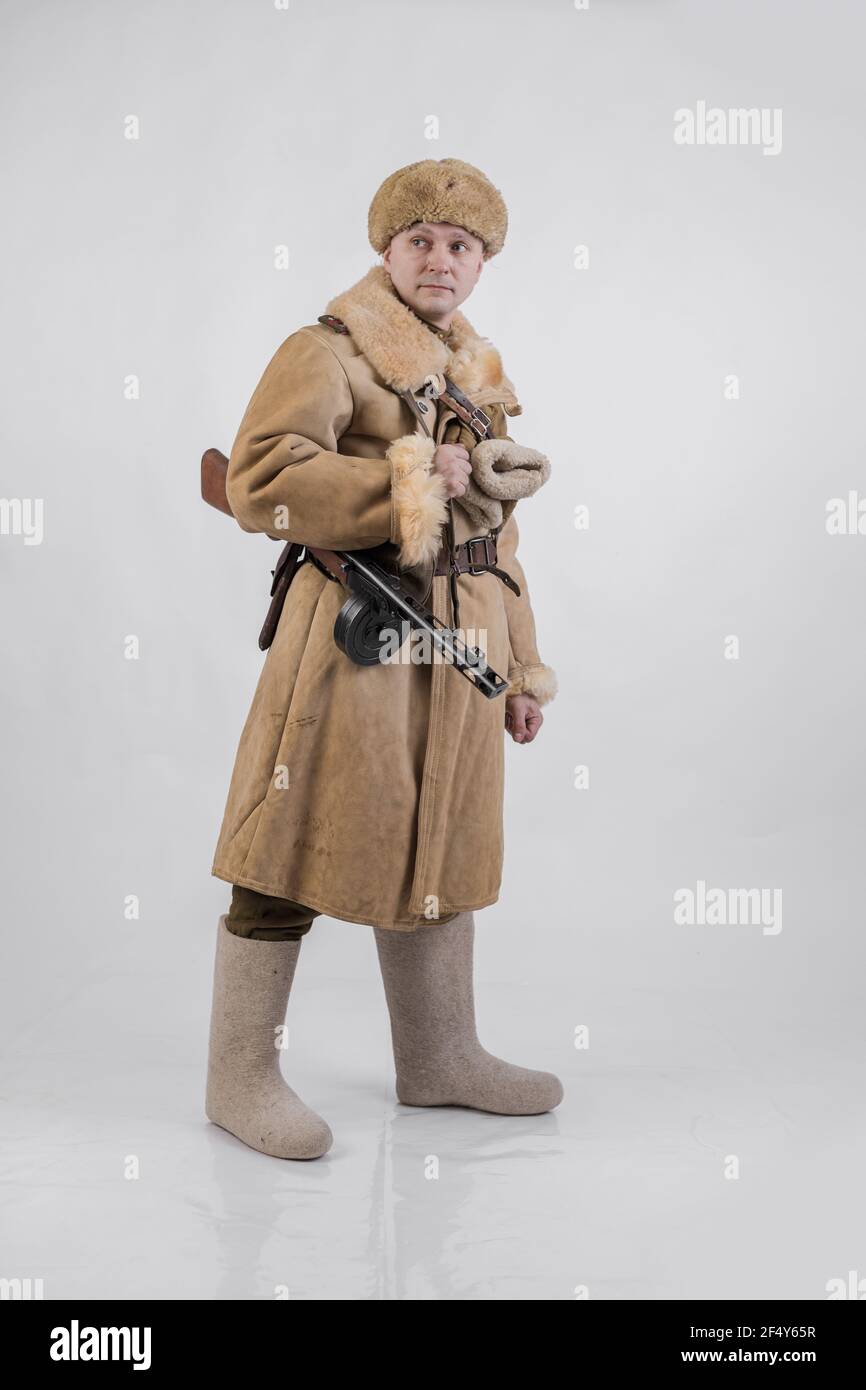 A man in a winter military uniform of an officer of the Soviet army during World  War Two Stock Photo - Alamy