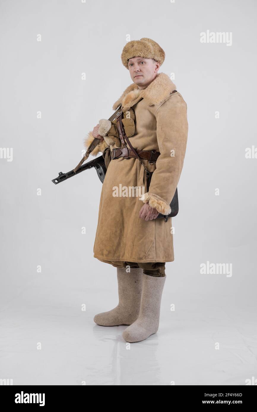A man in a winter military uniform of an officer of the Soviet army during World  War Two Stock Photo - Alamy