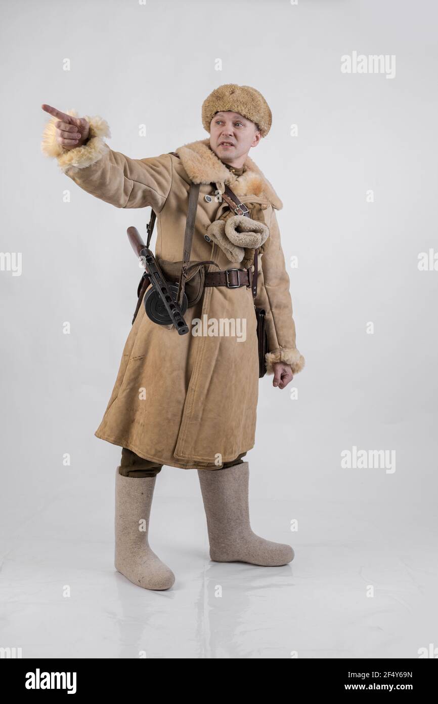 A man in a winter military uniform of an officer of the Soviet army during World  War Two Stock Photo - Alamy