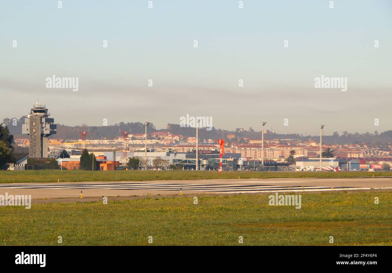 View across the empty and unused during the Covid-19 pandemic international Seve Ballesteros Santander Airport Cantabria Spain Stock Photo