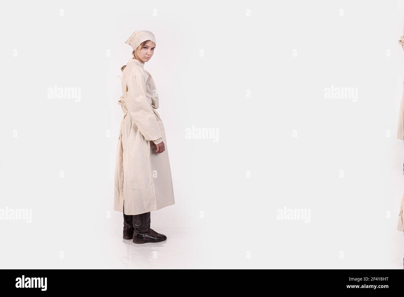 Young woman in white medical clothes, doctor or nurse of the Soviet army during the war, 1940s Stock Photo